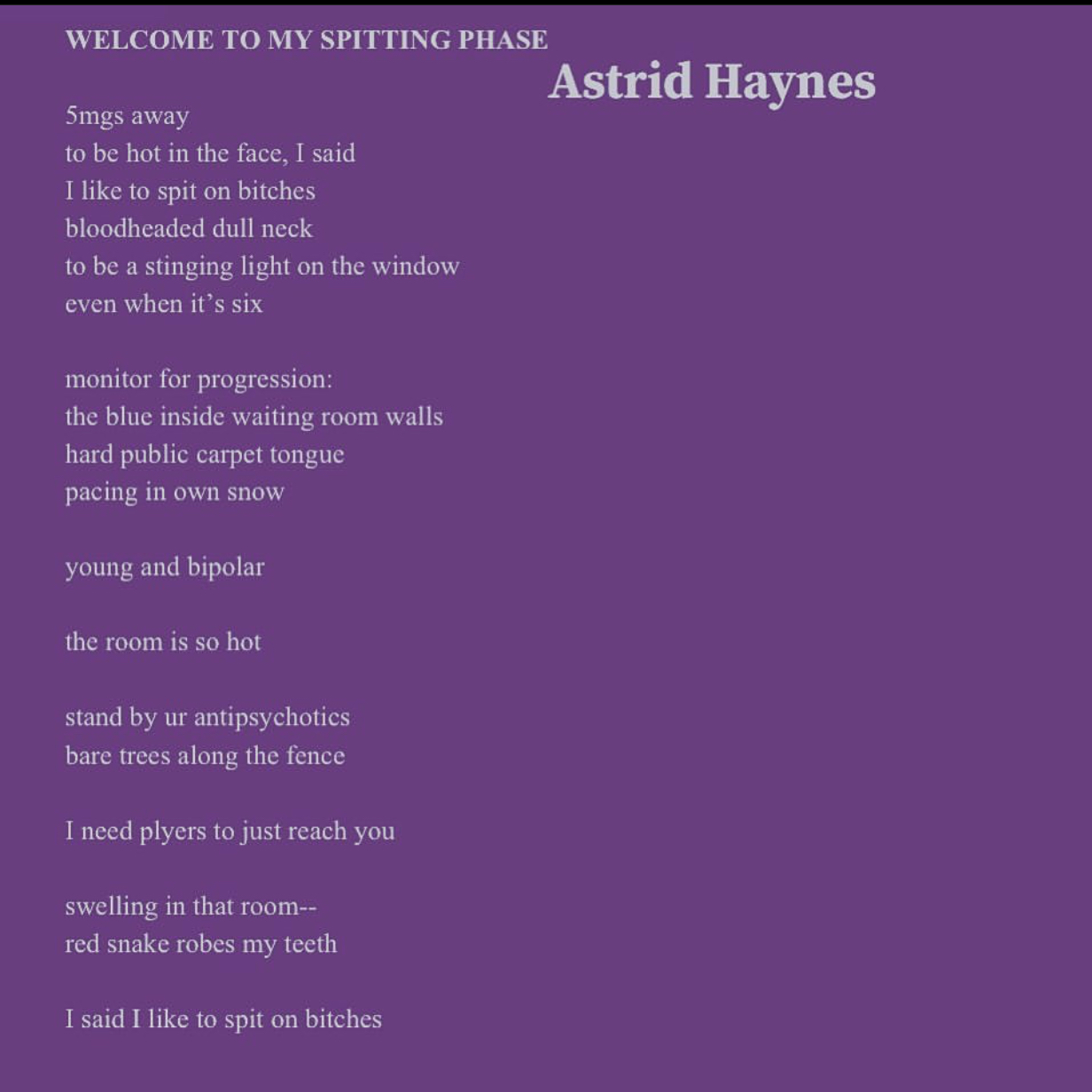 WELCOME TO MY SPITTING PHASE